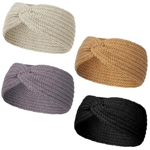 Offerta a tempo: LOPHE TurbanteFascia da Donna, 4 Pezzi Fascia Capelli Inverno, Maglia Extra Large Cerchietti per Donna Ragazze - 36% da 7.39 € a 4.75 €