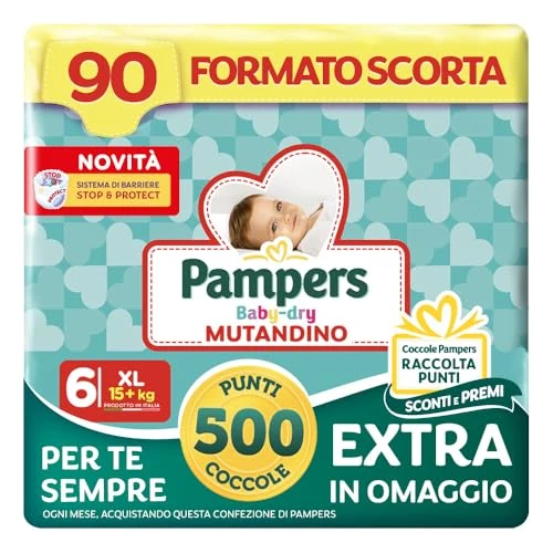 Pampers Baby Dry XL Panties +500 Extra Pamper Points as Free, Size 6 (15+ kg), 90 Nappies (Stock Size)