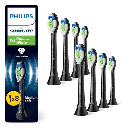 Offerta a tempo: PHILIPS Sonicare W2 Optimal White, testine di ricambio originali, nero, confezione da 8, HX6068/88, Nuovo, 8 Testine - 40% da 49.99 € a 29.99 €