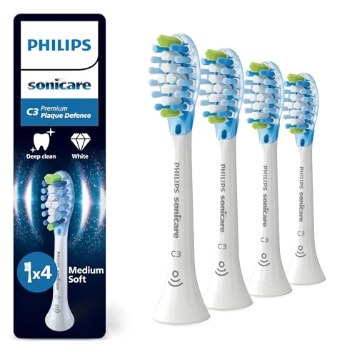 Philips Sonicare C3 Premium Plaque Defence, cabezales de cepillo dental de repuesto originales, blanco, paquete de 4, HX9044/87