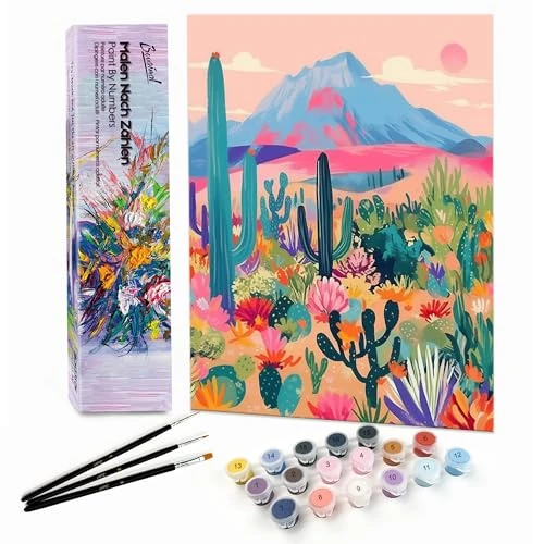 Bougimal Paint by Numbers Adult Landscape without Frame Including Brush and Acrylic Paints - 28 x 35 cm, Colourful Desert 1