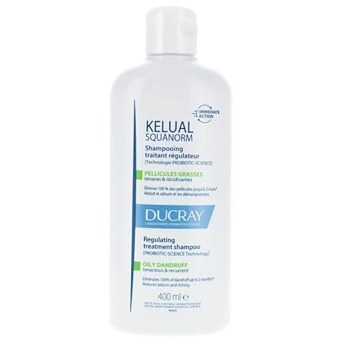 DUCRAY Kelual Squanorm talgreduzierendes Kur-Shampoo bei fettigen Schuppen, 400 ml Champú