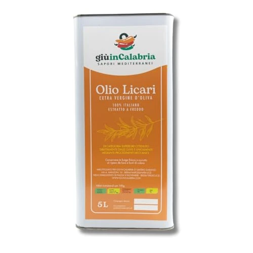 Huile d'olive extra vierge italienne Licari - 100% naturelle, pressée à froid - Produite en Calabre - Pure et fruitée - Parfaite pour la cuisine gastronomique et l'usage quotidien (5 litres)