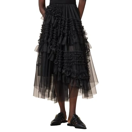 Allsaints Jen tule rok voor dames, Zwart, UK 14/US 10