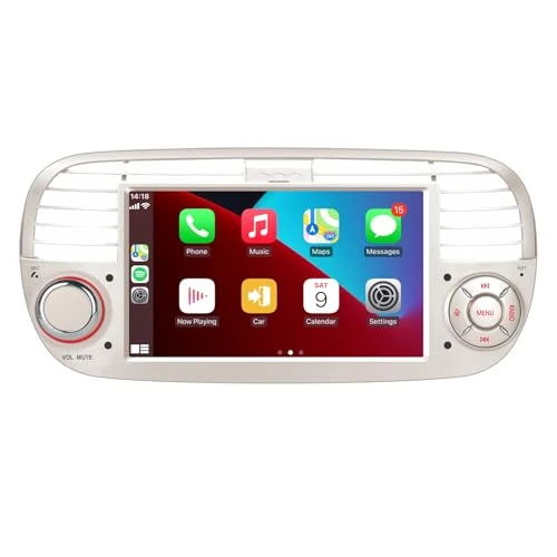 Offerta a tempo: [Versione Plus] Aphrfamma Autoradio compatibile con CarPlay wireless/Android Auto per Fiat Fiat 500 2007-2015 con 7 Pollici IPS Bluetooth/FM/AM/USB/Mirror Link/Touch Display (bianco) - 12% da 149.99 € a 132.66 €