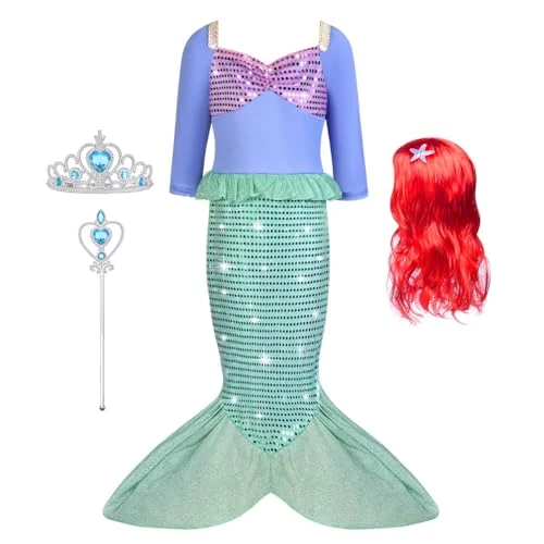 Oferta limitada: AUYAO Disfraz Sirenita Niña, Vestido Sirena Peluca Corona, Varita 120cm de 14.99 € a 14.99 € (ahorro 0.00%)