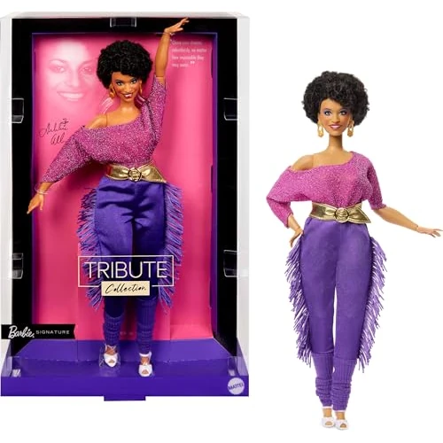 Barbie Signature Doll, Debbie Allen Tribute Collection Posable Doll with Off-Shoulder Top, Gold Belt, and Purple Fringe Pants with Leg Warmers, JBJ24