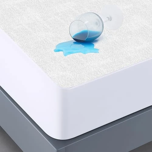 Wodoodporny podwójny ochraniacz na materac 180 x 190 cm białe prześcieradło z gumką bawełna frotte i mikrofibra ochraniacz na łóżko King Size oddychający antyalergiczny nadaje się do prania w pralce