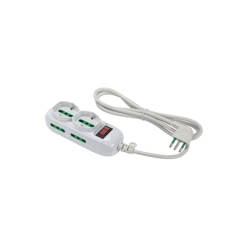 Offerta a tempo: FANTON 474144 Multipresa TRIAX 2 prese bipasso-schuko, 4 prese bipasso, cavo 1,5m, spina a squadra 10A + interruttore di sicurezza, colore bianco - 22% da 10.99 € a 8.60 €