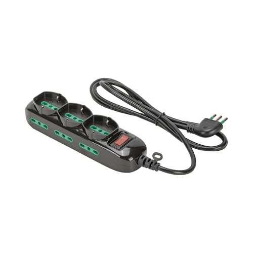 FANTON 474174 TRIAX 3 gniazda wtykowe dwuetapowe, 6 gniazd dwuprzewodowych, kabel 1,5 m, wtyczka zespołowa 10 A + wyłącznik bezpieczeństwa, kolor czarny