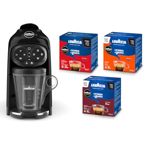 Offerta a tempo: Lavazza, A Modo Mio Macchina per Caffè Deséa Black con 88 Capsule Crema e Gusto Assortite, Macchina per Espresso 1500 W, 220-240 V, 50/60 Hz, Capacità Max 10 Capsule di Caffè e 1.1 Litri d'Acqua - 15% da 199.90 € a 169.90 €