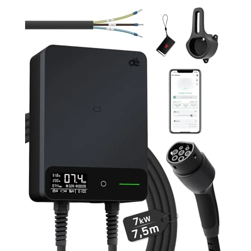 Offerta a tempo: dé Wallbox 7,4 kW Tipo 2 con App, Cavo Tipo 2 7,5m, RFID, Wallbox Monofase 6-32A 230V, Colonnina Ricarica Auto Elettrica 7kW con RCD Tipo A 30mA AC + 6mA DC, IP54, per E-208 e Altri BEV/PHEV, Nero - 13% da 299.95 € a 259.95 €