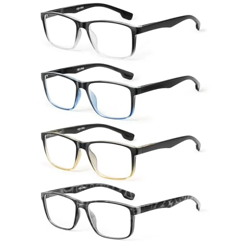 JOLISU 4 Pack Lesebrille für Männer Blaulicht-Blockierung mit Federscharnier, Anti Eyestrain/UV große breite quadratische Leser für Männer +2.50
