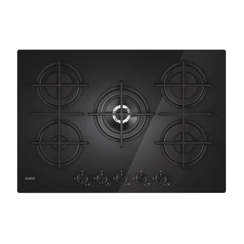 Offerta a tempo: Candy Moderna Gas On Glass Piano Cottura a Gas 5 Fuochi, Vetro Temperato, Bruciatore a Doppia Corona, Griglie Lavabili in Lavastoviglie, AxLxP 0,8x74,5x51 cm, Nero - CVG74WTB - 0.00% da 210.99 € a 210.99 €