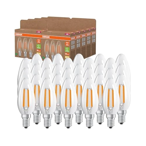 Begrenztes Angebot: Osram Hocheffiziente LED Lampen mit Energieeffizienz Klasse A, Vorteilspack mit 30 Leuchtmittel, ersetzt herkömmliche 40W Glühbirnen, Kerzenform, warmweiß(2700K), E14, Filament Glas von 111.99 EUR auf 111.99 EUR (Rabatt 0%)