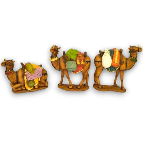 Generico Set of 3 Camels for King Magi Nativity H. 13 cm Nativity Scene Resin Figurines with 3 Characters H. 13 cm Holy Family High Quality Large Size
