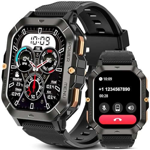 Bambooinn Military Smart Watch for Men C28,50M Waterproof, 2.02" AMOLED Display, Smart Watch with Bluetooth Calls, Heart Rate,Sleep Monitor, 123+ Sports Modes for Android iOS