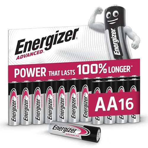 Energizer Advanced - Pile AA (Confezione da 16) - Batterie Alcaline 1,5 V - Potenza Che Dura 100% Di Extra Durata - Made in EU - 0% imballaggio privo di plastica [Esclusiva Amazon]