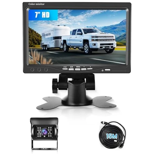 Offerta a tempo: Telecamera Retromarcia 7 Pollici HD Monitor Telecamera di Retromarcia, IP69 Impermeabile IR Visione Notturna Telecamera Posteriore Per Camion, Autobus, Furgoni, Camper, Pickup, 15M Cavo - 15% da 58.99 € a 50.14 €
