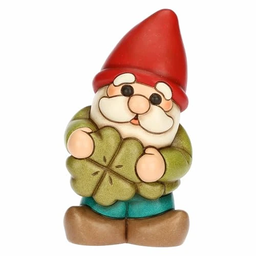 THUN - Oliver Gnome with Lucky Clover Ceramic Medium, 6.5 x 5.5 cm, Height 9.5 cm, Enchanted Winter Collection