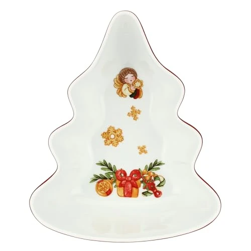 THUN, Porseleinen schaal in boomvorm, middelgrote versie, collectie kerstverrassingen, verzamelobject, cadeau-idee voor Kerstmis, 16,2 x 20 x 7,4 cm