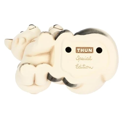 THUN - Pair of white fox beads with his mother made of ceramic, large, 12.9 x 9.9 cm, height 11.6 cm, winter enchanted collection