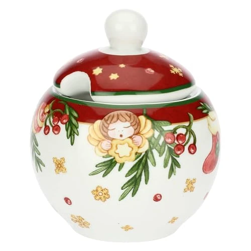 Limited-time offer: THUN, Sugar Bowl with Spoon in Porcelain, Christmas Surprises Collection, Set for Home and Kitchen, Gift Idea for Christmas, Sugar Bowl Diameter 10.5 cm, 10 cm H, Teaspoon 13 cm from $50.83 to $50.83 (save 0.00%)