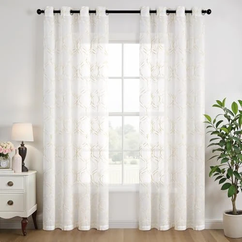 MIULEE wzór rombów, haftowane zasłony, zasłona z oczkami, do sypialni i salonu, nowoczesne minimalistyczne 2-częściowy zestaw zasłon 140 x 245 cm pornograficzny