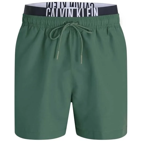 Calvin Klein Uomo Pantaloncino da Bagno Medium Double con Fascia con Logo, Verde (Wild Green), S