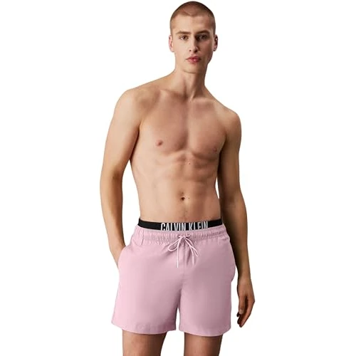 Calvin Klein Short de Bain Homme Medium Double avec Ceinture Emblématique, Rose (Sweet Pink), L