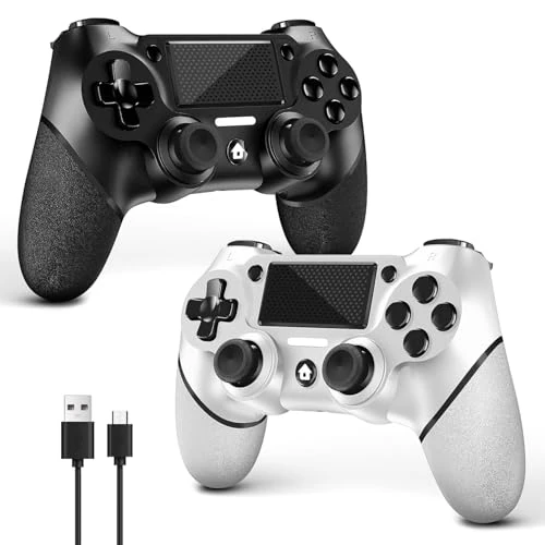 AceGamer 2 Pack Manette sans Fil pour PS4，Contrôleur de Jeu pour PS4/Pro/Slim/PC，Gamepad Joystick avec Turbo/Bouton Retour/Double vibration/6-axes Gyro Sensor/Panneau Tactile (Non Noir et Blanc)