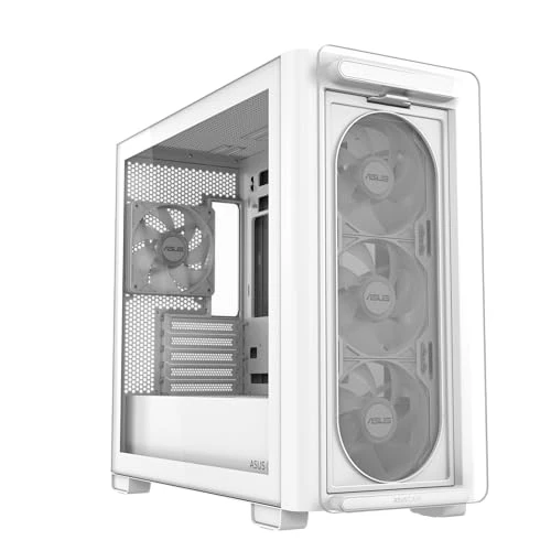 ASUS A23 PLUS TG ARGB WHITE, Case Micro-ATX, Supporto per Schede Madri con Connettori Nascosti, Radiatori da 360 mm e Schede Grafiche da 380 mm, 4 Ventole ARGB Preinstallate, Bianco