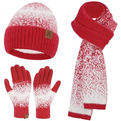 Offerta a tempo: Bequemer Laden Donna Invernale Cappello Berretto Sciarpa e Guanti Touch Screen Set con Fodera in Pile Berretti in Maglia Guanti Scaldacollo - 19% da 34.99 € a 28.49 €