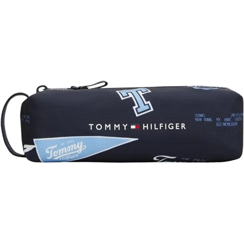 Tommy Hilfiger Kids’ Unisex Essential Printed Pencil Case, Blue (Space Blue All Over Print), One Size