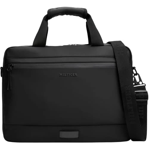 Tommy Hilfiger Men’s Laptop Bag with Outer Pocket, Black (Black), One Size