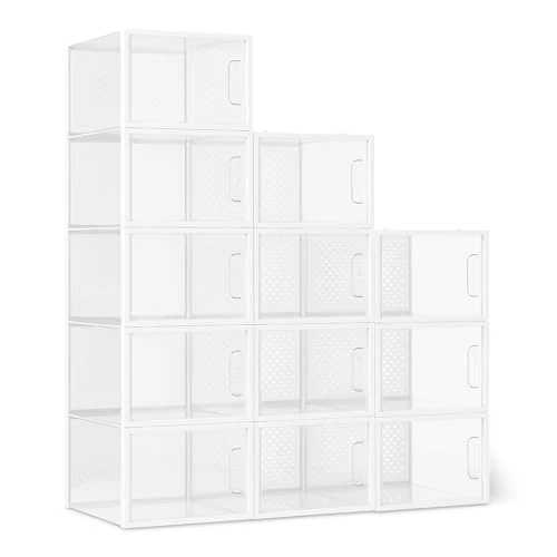 Limited-time offer: Amazon Basics Stackable and Foldable Clear Shoe Storage Organizer Box, Large, Pack of 12 from 33.59 £ to 28.49 £ (save 15%)