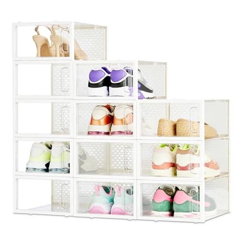 Oferta limitada: Amazon Basics - Caja organizadora de zapatos apilable y plegable, pequeña, paquete de 12, Transparente de 29.41 € a 26.47 € (ahorro 10%)
