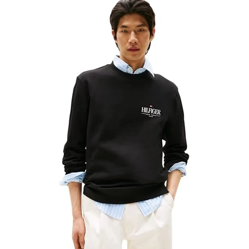 Tijdelijke aanbieding: Tommy Hilfiger Heren HILFIGER STACKED SWEATSHIRTS MW0MW39376 Pullover Sweatshirt, Zwart (Zwart), M, Zwart (zwart), M van 99.90 EUR naar 43.50 EUR (korting 56%)