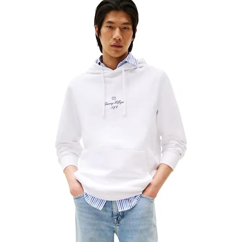 Oferta limitada: Tommy Hilfiger Hoodie Hombre Flag Script con Capucha, Blanco (White), S de 99.90 EUR a 86.47 EUR (ahorro 13%)