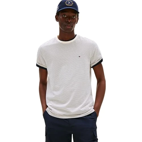 Offerta a tempo: Tommy Hilfiger Uomo T-Shirt Maniche Corte Seasonal Solid Tee con Scollo Rotondo, Multicolore (Ivory Petal/Preppy Navy), XS - 0.00% da 25.42 € a 25.42 €