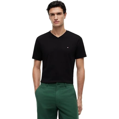 Oferta limitada: Tommy Hilfiger Camiseta de Manga Corta Hombre Essential tee con Cuello de Pico, Negro (Black), M de 39.90 € a 24.56 € (ahorro 38%)