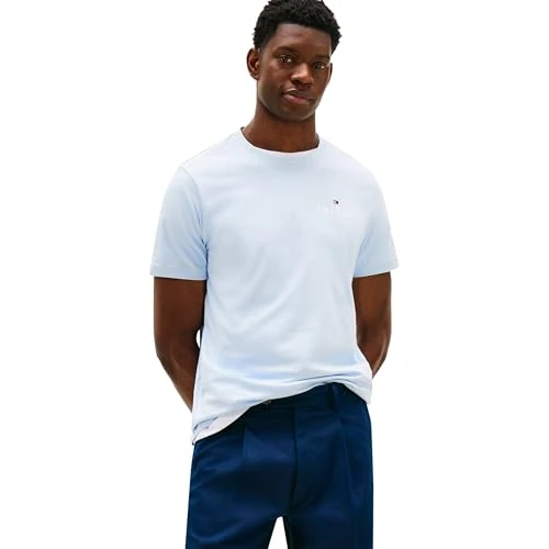 Limitiertes Angebot: Tommy Hilfiger Herren T-Shirt Kurzarm Stack Tee Regular Fit, Blau (Breezy Blue), M von 39.90 EUR auf 23.99 EUR (Spare 40%)