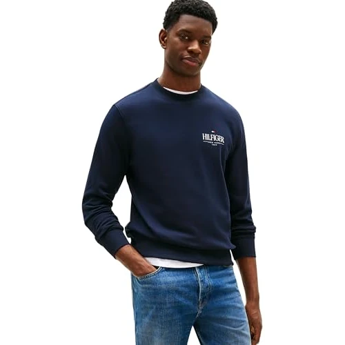 Offre limitee: Tommy Hilfiger Sweat Homme Stacked Regular Fit, Bleu (Desert Sky), M de 99.90 EUR a 84.95 EUR (economie 15%)