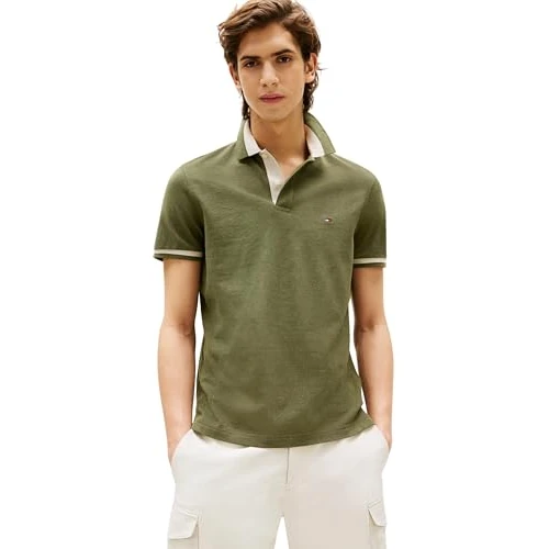 Tommy Hilfiger Męska koszulka polo S/S, Zielony (Battle Green Heather B6894), XL