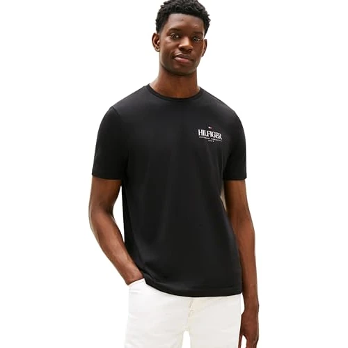 Offerta a tempo: Tommy Hilfiger Uomo T-Shirt Maniche Corte Stack Tee Regular Fit, Nero (Black), M - 51% da 39.90 € a 19.37 €