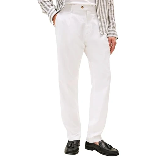 Offerta a tempo: Tommy Hilfiger Uomo Pantaloni Chino Harlem Satin Relaxed Fit, Bianco (TH Optic White), 36W/34L - 0.00% da 81.82 € a 81.82 €