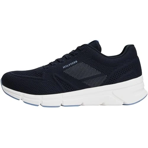 Tommy Hilfiger Modern Comfort Knit Runner Sneakers voor heren met logo, Blauwe Woestijnhemel, 42 EU