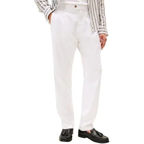 Offerta a tempo: Tommy Hilfiger Uomo Pantaloni Chino Harlem Satin Relaxed Fit, Bianco (TH Optic White), 34W/31L - 0.00% da 31.41 € a 31.41 €