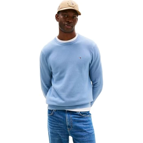 Tommy Hilfiger Men’s Regular Fit Essential Structure Crew Neck Jumper, Blue (Brisk Blue), M