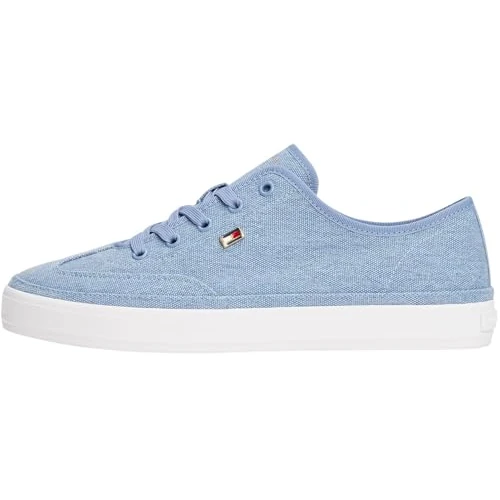 Tommy Hilfiger Women’s Washed Canvas Low Top Vulcanised Trainers, Blue (Brisk Blue), 6